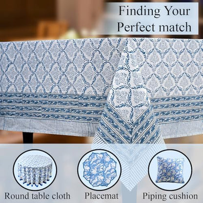 CPC Indigo Regal Tablecloth 100% Cotton 60x60 Inch Indian Block Print Rectangle Table Cover, Table Cloth for Gifting in Weddings, Halloween, Fall, Christmas, Thanksgiving