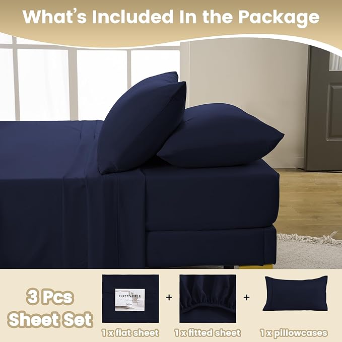 Twin Sheet Set - 3 Piece Super Soft Breathable Bed Sheet & Pillowcase Set - Image 7