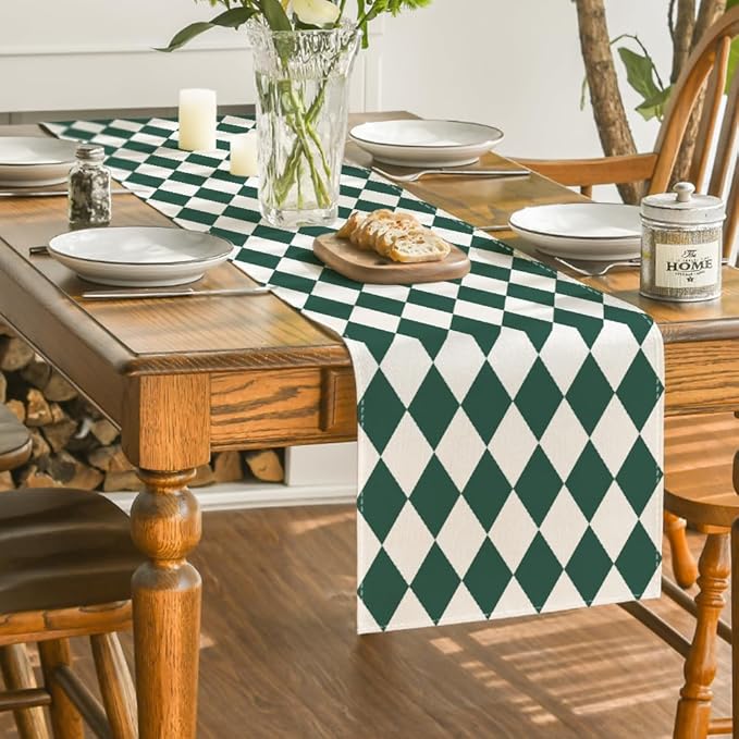 Artoid Mode Diamond Plaid Green St. Patrick's Day Table Runner, Seasonal Spring - Image 4