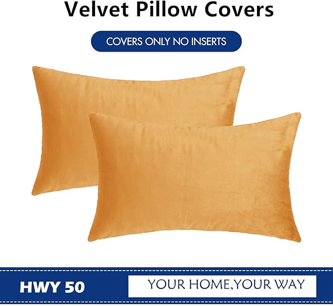 HWY 50 Orange Velvet Rectangular Throw Pillow Covers 12x20 Inch - Image 6