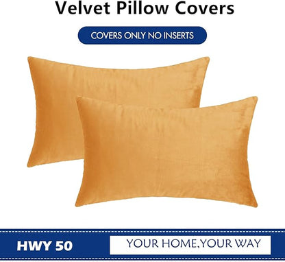 HWY 50 Orange Velvet Rectangular Throw Pillow Covers 12x20 Inch - Image 6