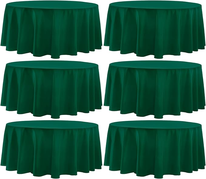 Round Tablecloth 132 Inch 6 Pack Dark Green Tablecloths Washable Decorative by AOCOZHomeLifeMuseum
