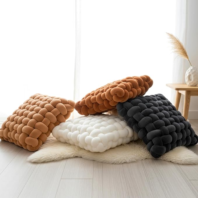 Wenqik 4 Pcs Square Knot Pillows Knotted Plush Soft Throws Accent Pillows - Image 5