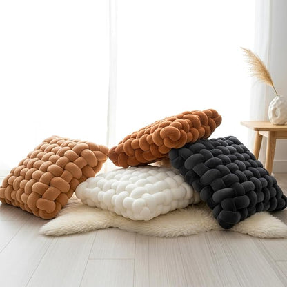Wenqik 4 Pcs Square Knot Pillows Knotted Plush Soft Throws Accent Pillows - Image 5