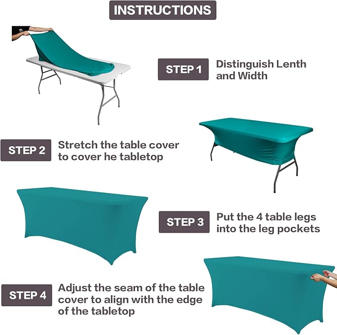 IVAPUPU 2 Pack 4FT Table Cloth for Rectangular Fitted Events Stretch Lake Blue - Image 4