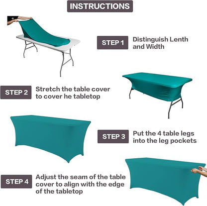 IVAPUPU 2 Pack 6FT Table Cloth for Rectangular Fitted Events Stretch Lake Blue - Image 4