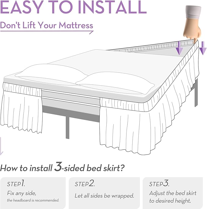 RIMELA Lilac Purple Bed Skirt Queen Size 15 Inch Drop Elastic Wrap Around Dust - Image 6