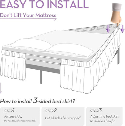 RIMELA Lilac Purple Bed Skirt Queen Size 15 Inch Drop Elastic Wrap Around Dust - Image 6