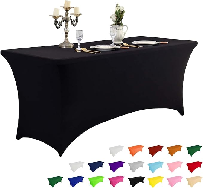 IVAPUPU 6FT Spring Table Cloth for Rectangular Fitted Events Stretch Black by IVAPUPU