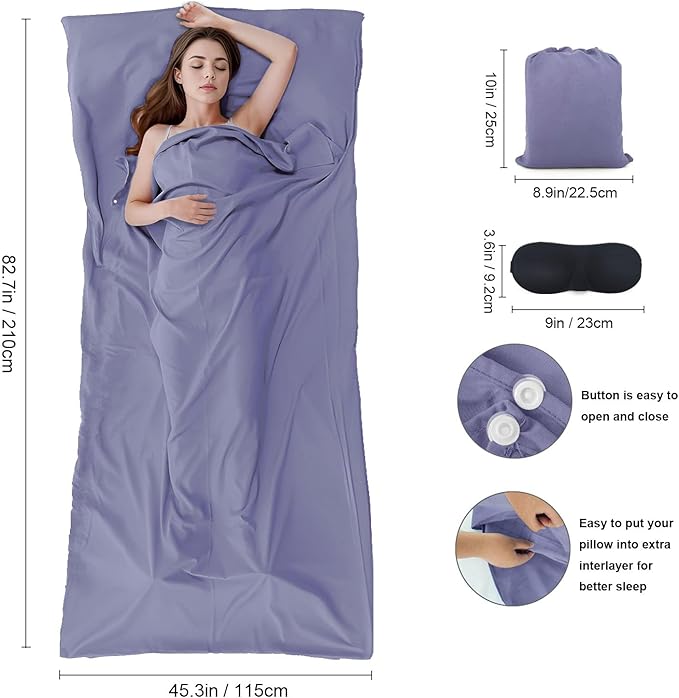 Sleeping Bag Liner, Travel Sheet & Adult Sleep Sack, Camping Sheets Travel - Image 2