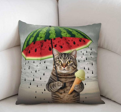 Swono Funny Animal Cat Throw Pillow Cover The Cute cat is Holding an Umbrella - Image 2