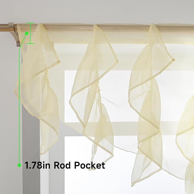 PearAge Ruffled Voile Semi Sheer Curtain Valance, Kitchen Living Room Shabby - Image 4