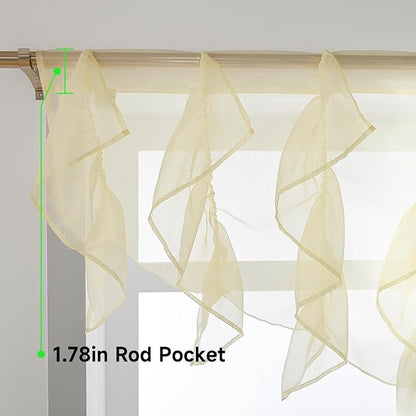 PearAge Ruffled Voile Semi Sheer Curtain Valance, Kitchen Living Room Shabby - Image 4
