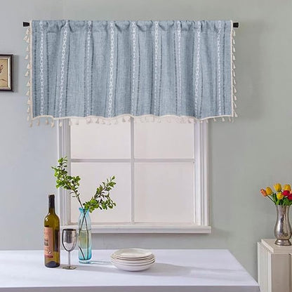 ColorBird Kitchen Short Curtains，52 x 18 inch Blue Striped Valance Curtains - Image 2