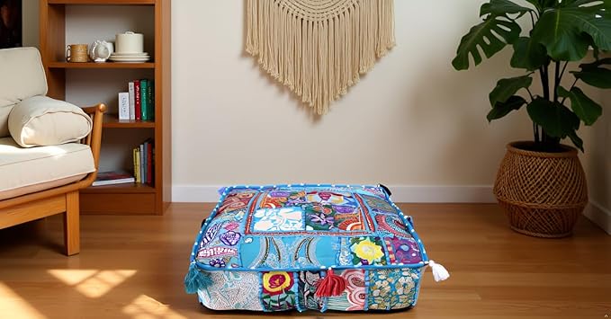 CRAFT KALA Indian Square Patchwork Traditional Pouf Cover Indian Living Room - Image 6