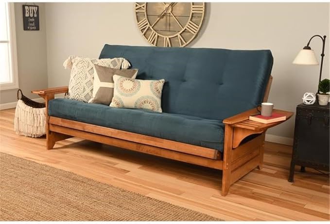 BOWERY HILL Full-Size Suede Futon in Blue-Frame Not Included - Image 2