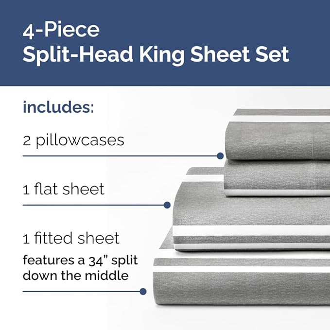Split Head King Sheet Set – 4 Piece Flex Split Top King Sheets - Image 2