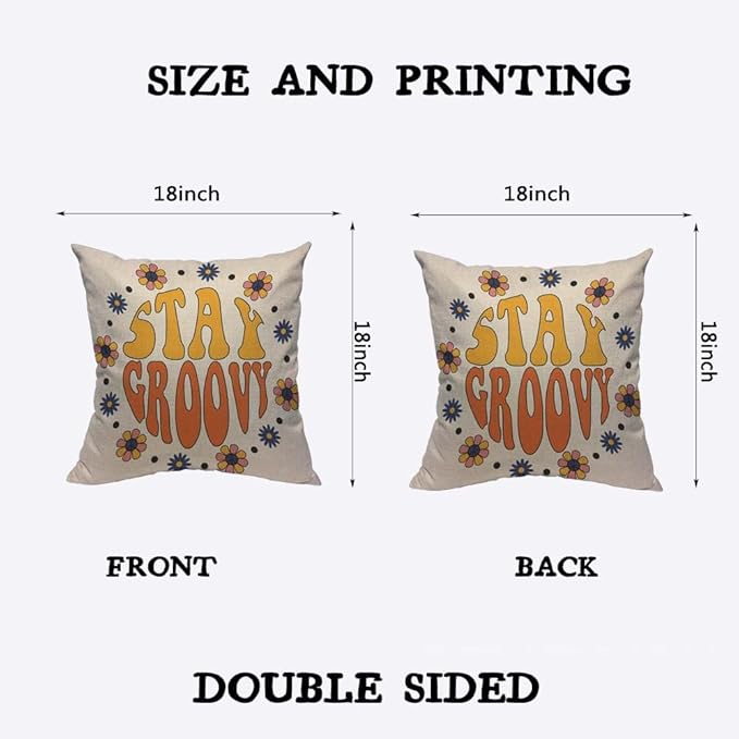 TKS MITLAN Retro Stay Groovy Slogan Decorative Pillow Covers Hippie Flowers in - Image 2