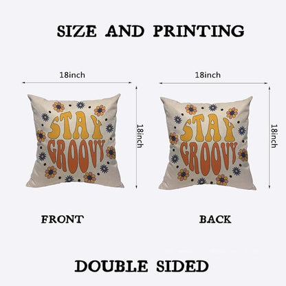 TKS MITLAN Retro Stay Groovy Slogan Decorative Pillow Covers Hippie Flowers in - Image 2