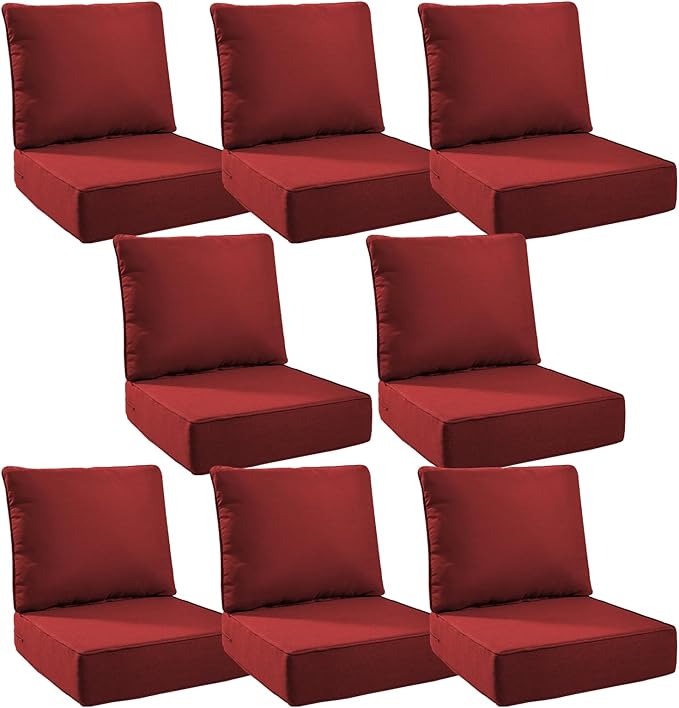 6" Thick Outdoor Cushions 24x24x6, 8-Set Deep Seat Patio Cushions by Pugire
