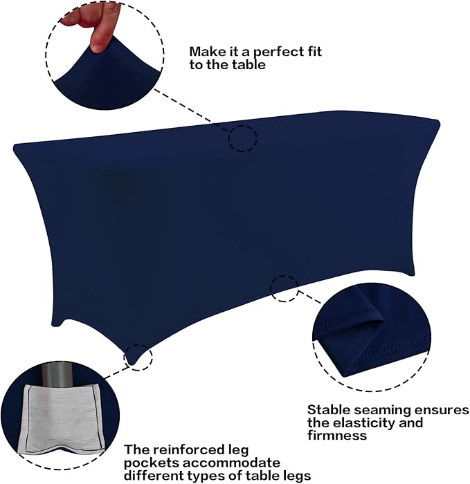 IVAPUPU 2 Pack 4FT Table Cloth for Rectangular Fitted Events Stretch Jean Blue - Image 2