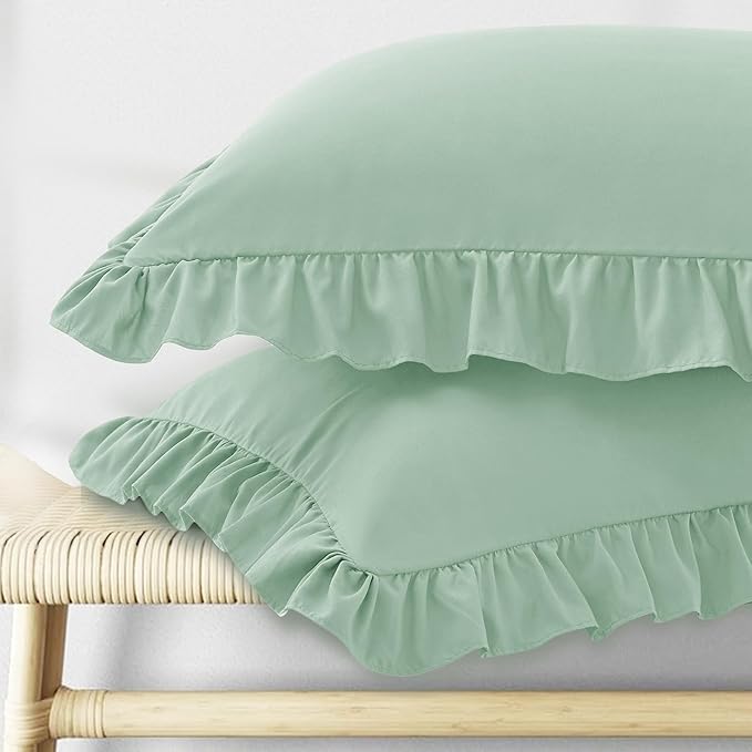 KKJIAF Ruffle Pillow Cases Queen Size Set of 2, Ruffled Pillow Covers by KKJIAF