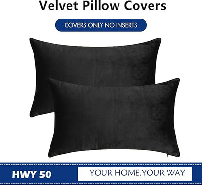 HWY 50 Black Velvet Rectangular Throw Pillow Covers 12x20 Inch - Image 6