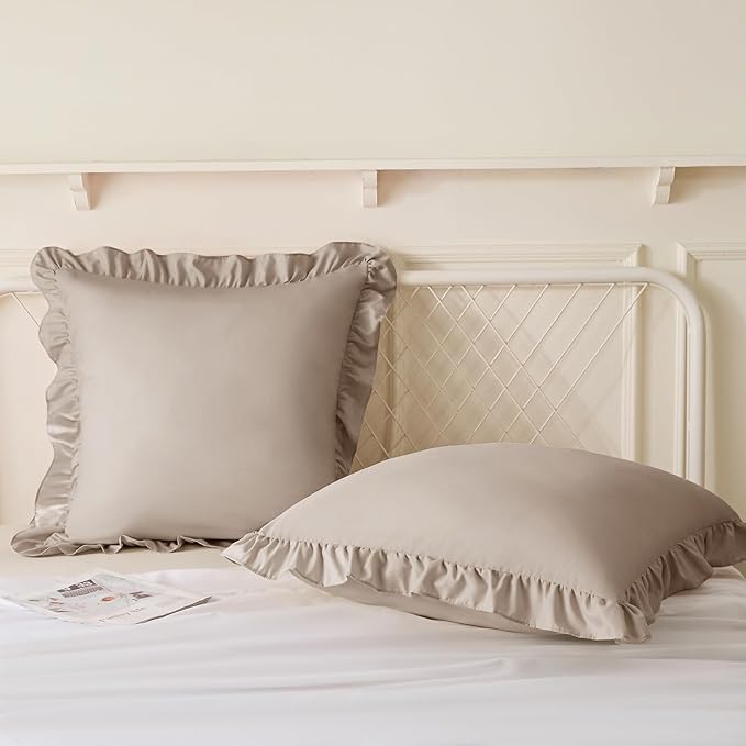 KKJIAF Ruffle Pillow Cases 24x24 Inches, Khaki Square Ruffled Pillow Covers Set - Image 4