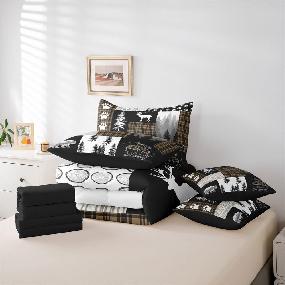 Erosebridal 7Pc Rustic Cabin Bear Full Bedding Set, Hunting Deer Lodge Farmho...