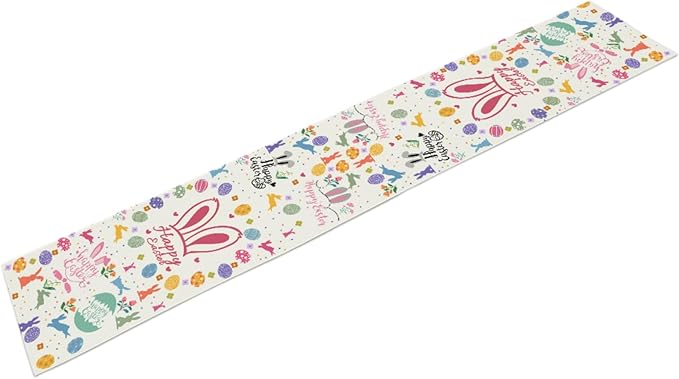 Happy Easter Table Runner, Easter Rabbits Linen Farmhouse Table Runners - Image 2