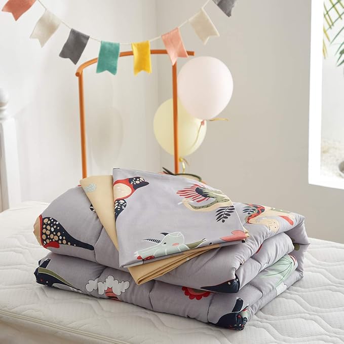 UOZZI BEDDING 4 Piece Gray Dinosaurs Toddler Bedding Set - Image 8