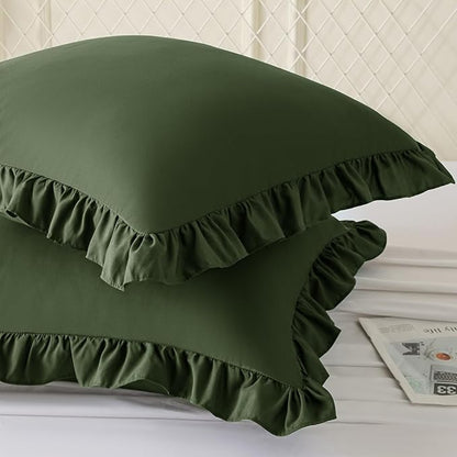 KKJIAF Ruffle Pillow Cases 18x18 Inches, Olive Green Square Ruffled Pillow - Image 2