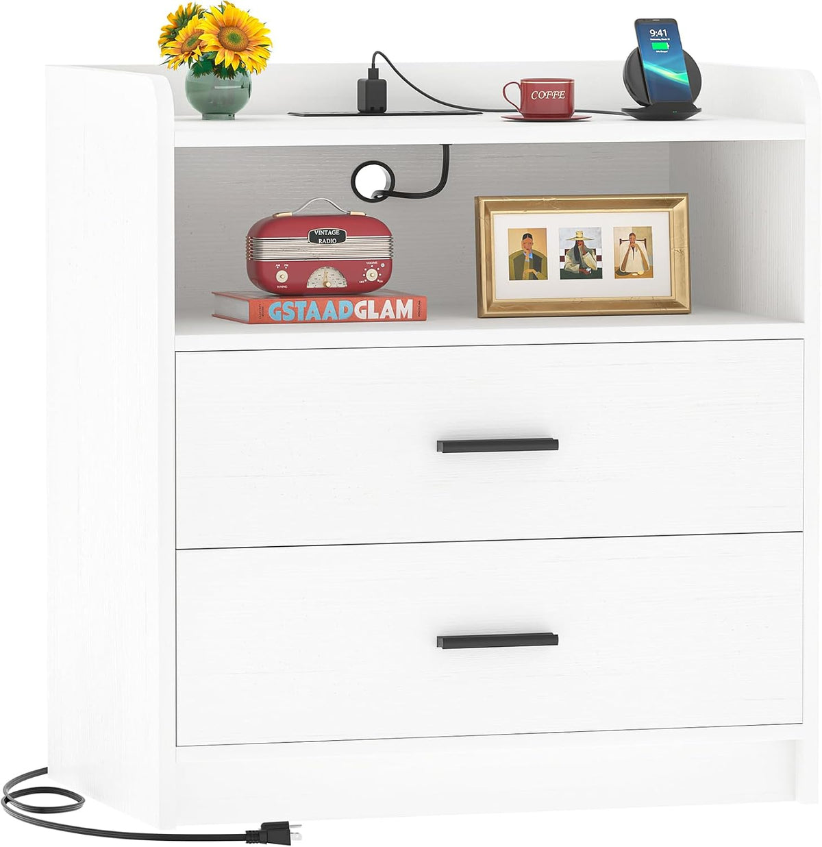 aheaplus nightstand with charging station, large 2 drawers, main product view