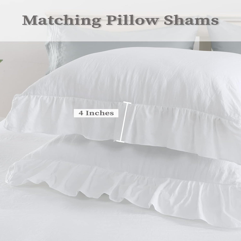 CAROMIO White Ruffle Duvet Cover Queen Size, 3PCS Soft Washed Microfiber Vint...