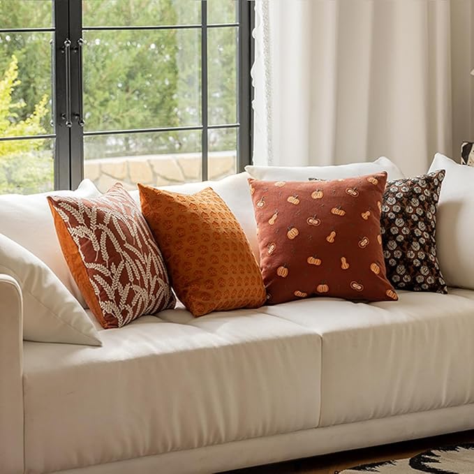 18x18 Inches Thanksgiving Fall Throw Pillow Orange Pillow Covers Pumpkin Pillow - Image 6