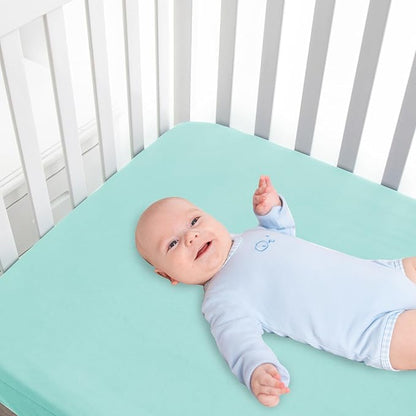 Waterproof Crib Sheets for Boys 2 Pack, Fitted Baby Crib Sheet Neutral 52" x - Image 7