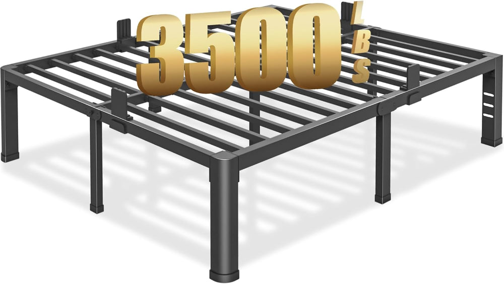 18 inch Queen Bed Frame with Round Corner Legs and Headboard Hole Mattress Sl...