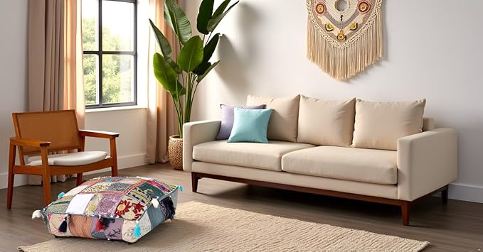 CRAFT KALA Indian Square Patchwork Traditional Pouf Cover Indian Living Room - Image 3