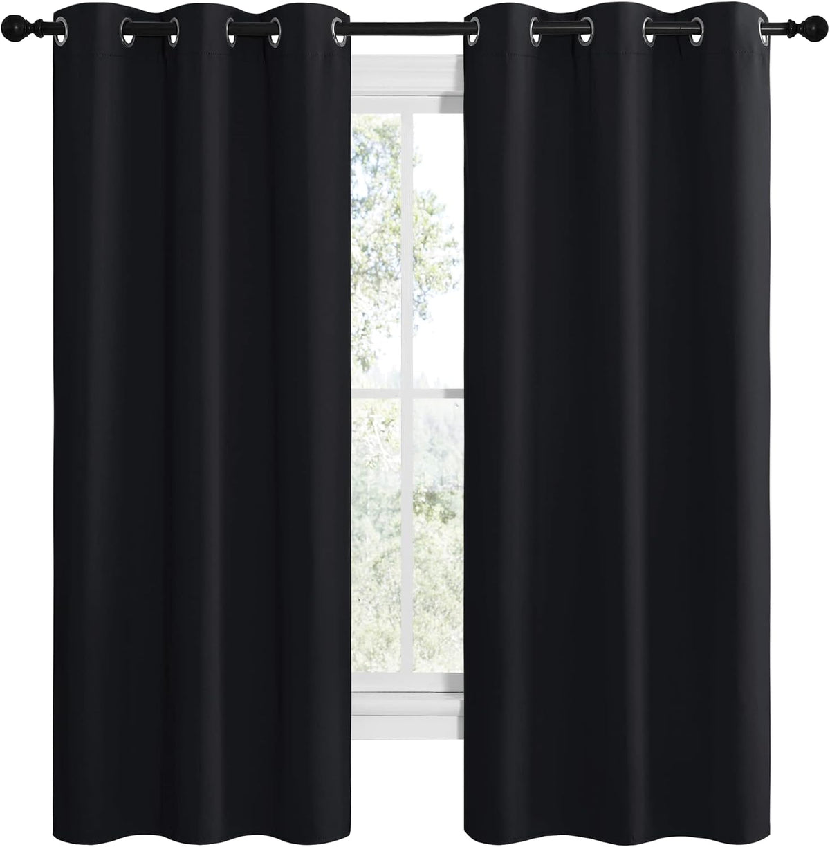 nicetown black blackout curtains for bathroom 42" wide shown in use