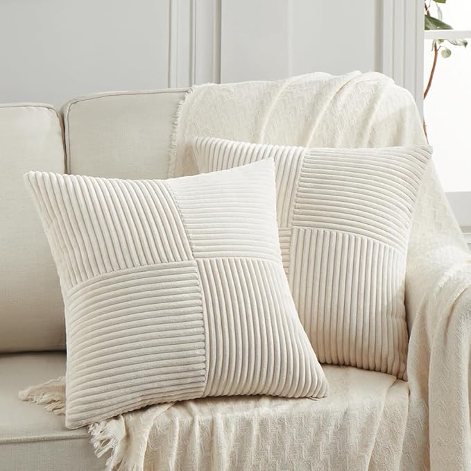 Fancy Homi 2 Packs Cream Decorative Throw Pillow Covers 22x22 Inch by Fancy+Homi