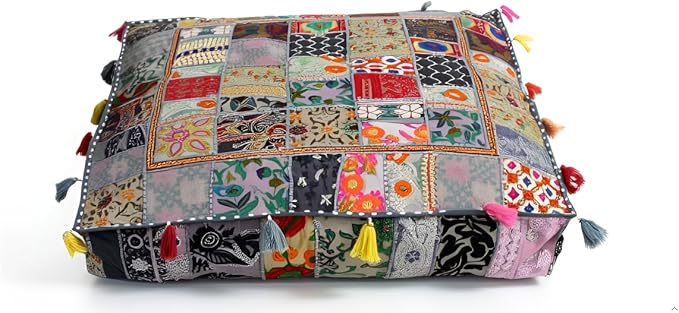CRAFT KALA Indian Square Patchwork Traditional Pouf Cover Indian Living Room by CRAFTKALA