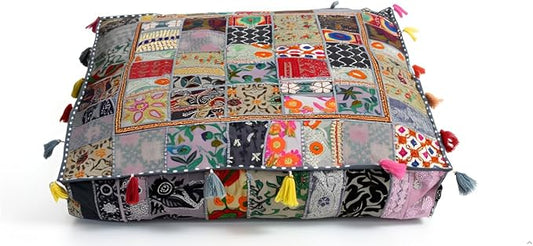 CRAFT KALA Indian Square Patchwork Traditional Pouf Cover Indian Living Room by CRAFTKALA