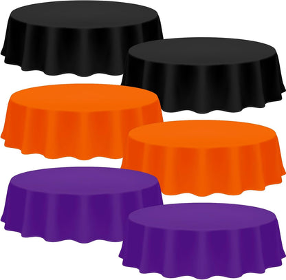 Amylove 24 Pcs Halloween Plastic Tablecloth Disposable Round, 84 Inch