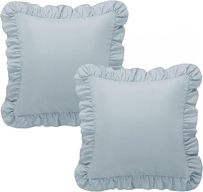 KKJIAF Ruffle Pillow Cases 18x18 Inches, Dusty Blue Square Ruffled Pillow - Image 8