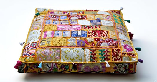 CRAFT KALA Indian Square Patchwork Traditional Pouf Cover Indian Living Room by CRAFTKALA