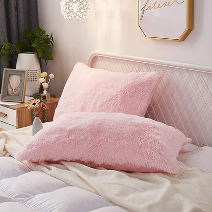 Uhamho Set of 2 King Faux Fur Throw Pillow Covers Fluffy Soft Velvet Decorative by Uhamho