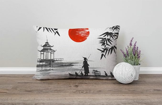 Solekla Throw Pillow Cover Japan Traditional Japanese Painting Man - Image 4
