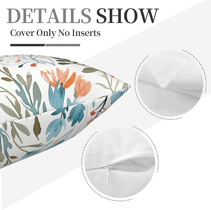 Turquoise Orange Floral Throw Pillow Covers 18x18 in Set of 2 Decorative Teal - Image 9