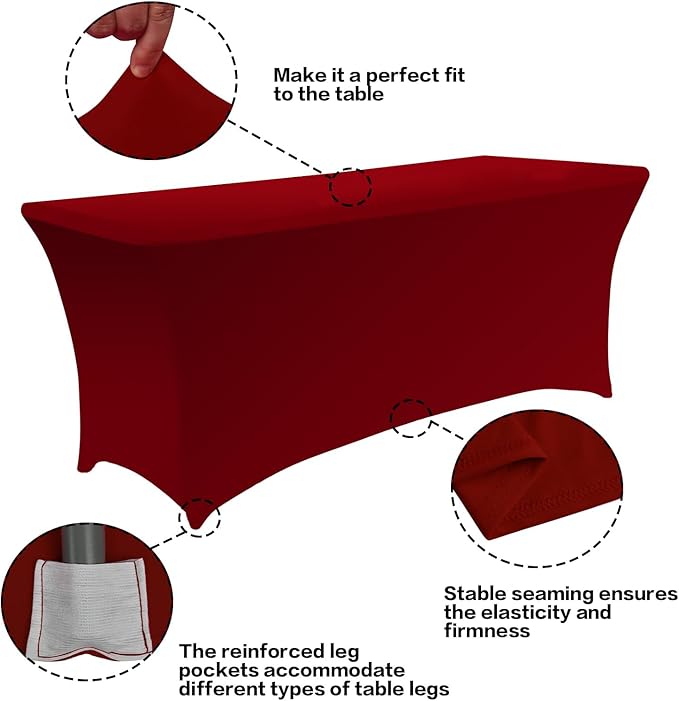 IVAPUPU 2 Pack 6FT Table Cloth for Rectangular Fitted Events Stretch Burgundy - Image 2