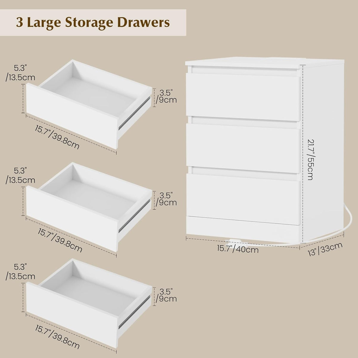 nightstands set of 2 with charging station and, close-up detail